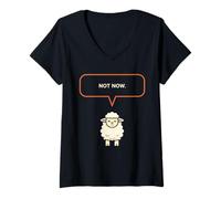 Femme Not Now Mouton Mignon Animal de Ferme Sarcasme Humeur T-Shirt avec Col en V