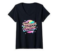Femme Not Old, But Forever Young. Motif motivant des années 80 et 90 T-Shirt avec Col en V