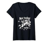 Femme Not Today Cupid Dicton Humoristique Anti-Saint-Valentin Love T-Shirt avec Col en V