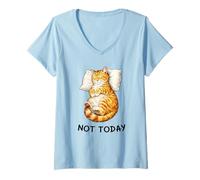 Femme Not Today Lazy Sleeping Orange Cat Meme Funny Morning Mood T-Shirt avec Col en V