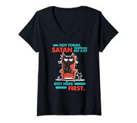 Femme NOT TODAY SATAN MY CAT GOT HERE FIRST T-Shirt avec Col en V