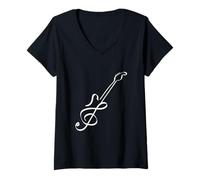 Femme Note De Musique Mignonne en Forme De Guitare Blanche T-Shirt avec Col en V