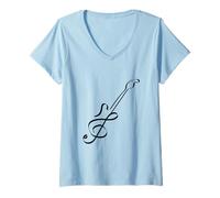 Femme Note de Musique Mignonne en Forme de Guitare T-Shirt avec Col en V
