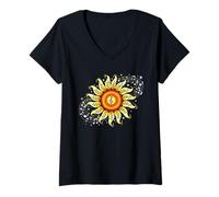 Femme Note Musicale Fleur Musique Femme T-Shirt avec Col en V