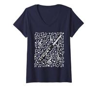 Femme Notes de Musique Piccolo Professeur de Musique à Vent T-Shirt avec Col en V