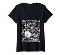 Femme Notes de Musique pour Banjo Banjoïste Musicien Folklorique T-Shirt avec Col en V