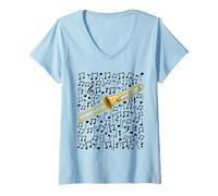Femme Notes de Musique pour Trombone, tromboniste T-Shirt avec Col en V
