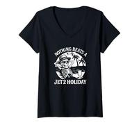 Femme Nothing Beats a Jet 2 Holiday | Design drôle de Citation Squelette T-Shirt avec Col en V