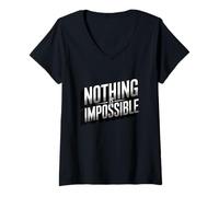 Femme Nothing is Impossible Motivation Positivité Positive T-Shirt avec Col en V