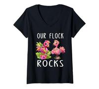 Femme Notre Amoureux des Flamants Roses Flock Rocks T-Shirt avec Col en V