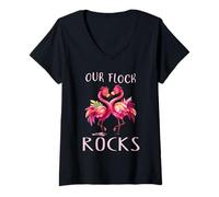 Femme Notre Amoureux des Flamants Roses Flock Rocks T-Shirt avec Col en V