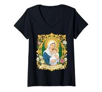 Femme Notre Bienheureuse Marie Mère Dieu Bébé Jésus Enfant Catholique T-Shirt avec Col en V