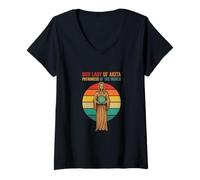 Femme Notre-Dame d'Akita Marian Apparitions Catholique T-Shirt avec Col en V
