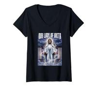 Femme Notre-Dame d'Akita Marian Apparitions Catholique T-Shirt avec Col en V