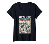 Femme Notre-Dame d'Akita Marian Apparitions Catholique T-Shirt avec Col en V