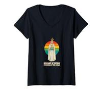 Femme Notre-Dame de Fatima Marian Catholique T-Shirt avec Col en V