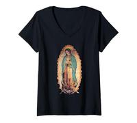 Femme Notre-Dame de Guadalupe Vierge Marie Catholique T-Shirt avec Col en V