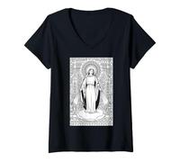 Femme Notre Dame de Lourdes Immaculée Conception Marie Catholique T-Shirt avec Col en V