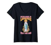 Femme Notre-dame De Lourdes, Vierge Marie Priez Pour Nous T-Shirt avec Col en V