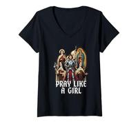 Femme Notre-Dame la Bienheureuse Mère Latin Marian Titres Catholiques T-Shirt avec Col en V