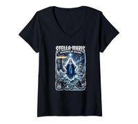 Femme Notre-Dame Stella Maris Marian Catholique T-Shirt avec Col en V