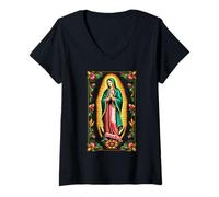 Femme Notre-Dame Virgen De Guadalupe Vierge Marie Catholique Saint Art T-Shirt avec Col en V