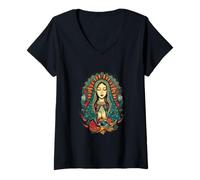 Femme Notre-Dame Virgen De Guadalupe Vierge Marie Catholique Sainte T-Shirt avec Col en V