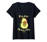 Femme Notre première fête des mères 2025 famille d'avocat assortie maman bébé T-Shirt avec Col en V