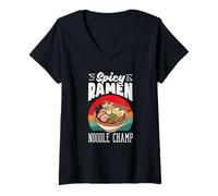 Femme Nouilles Ramen épicées Champ Nourriture Japonaise T-Shirt avec Col en V