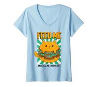 Femme Nourrisse-Moi et dis-Moi Que Je suis Jolie (Graphique drôle de Gros Chat) T-Shirt avec Col en V