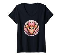 Femme Nourrissez-Moi de la Pizza et Dites-Moi Que Je suis Jolie T-Shirt avec Col en V