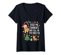 Femme Nourrissez-Moi des Cookies et Dites-Moi Que Je suis Jolie T-Shirt avec Col en V