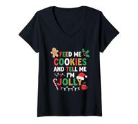 Femme Nourrissez-Moi des Cookies et Dites-Moi Que Je suis Jolly T-Shirt avec Col en V