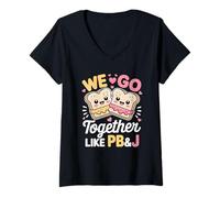 Femme Nous Allons Ensemble comme PB&J Cute Couple Valentine Days T-Shirt avec Col en V