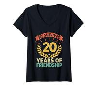 Femme Nous Avons survécu à 20 Ans de la Journée de l'amitié | BFF T-Shirt avec Col en V