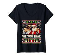 Femme Nous Avons vu ce drôle de Noël de Jésus et du Père Noël T-Shirt avec Col en V