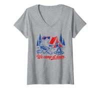 Femme Nous campons à Dawn Frog Camping Funny T-Shirt avec Col en V