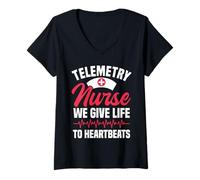 Femme Nous donnons Vie à Heartbeats Infirmière en télémétrie T-Shirt avec Col en V