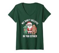 Femme Nous ne croyons Pas en toi Non Plus, Santa Bigfoot Alien Xmas T-Shirt avec Col en V