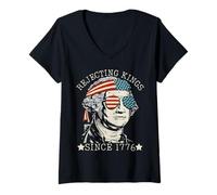 Femme Nous rejetons les rois depuis 1776, We the People, George Washington T-Shirt avec Col en V