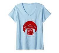 Femme Nous Sommes là pour la bière (Funny Alien UFO Graphic) T-Shirt avec Col en V