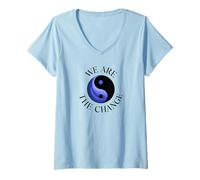 Femme Nous Sommes Le Changement avec Le Symbole Yin Yang T-Shirt avec Col en V