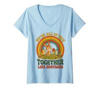 Femme Nous Sommes Tous Ensemble comme des otages Bunny Birds Retro 1 T-Shirt avec Col en V