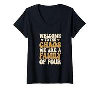 Femme Nous Sommes Une Famille de Quatre Parents Amusants T-Shirt avec Col en V