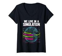 Femme Nous vivons dans Une Simulation T-Shirt avec Col en V