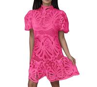 Femme Nouveau Sexy Évider Dentelle Robe Vêtements À Manches Courtes Manches Bouffantes Fermeture Éclair Robe À Volants Jupe Décontracté Robes De Soleil Femmes Sexy Robe Femme Multicolore