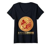 Femme Nouvel An chinois 2026 - Année du cheval 2026 T-Shirt avec Col en V