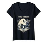 Femme Nouvel an Chinois 2026 année du Cheval T-Shirt avec Col en V