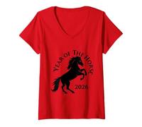 Femme Nouvel an Chinois 2026 Nouvel an Lunaire Cheval Zodiaque T-Shirt avec Col en V