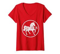 Femme Nouvel an Lunaire Zodiaque Nouvel an Chinois du Cheval 2026 T-Shirt avec Col en V